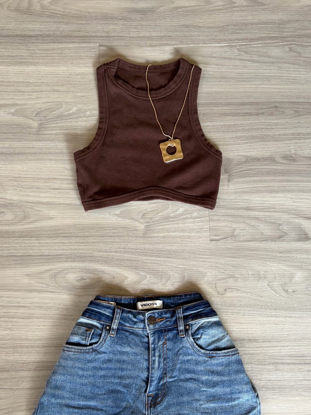 Ribbed Chocolate Brown Crop Tank Top